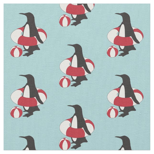 Ljusblå Tecknad Penguin Swimming Kids Tyg (Närbild)