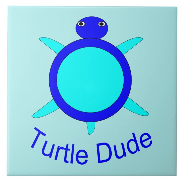 Ljusblå turtle-knapp kakelplatta (Framsidan)