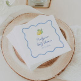 Ljusblå Vågig Kant Citroner Söt Baby Shower Pappersservett