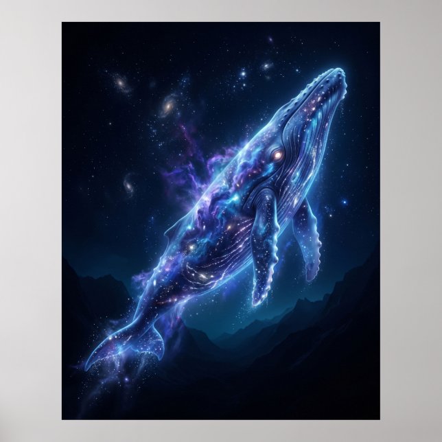 Ljusblå Val Kosmiska Djup Konst Poster (Framsidan)