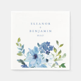 Ljusblå vattenfärg, Blommigt Bröllop Namn Anpassni Pappersservett