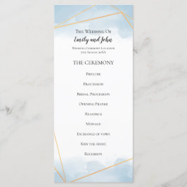 Ljusblå vattenfärg Guld Geometric Line Bröllop Program