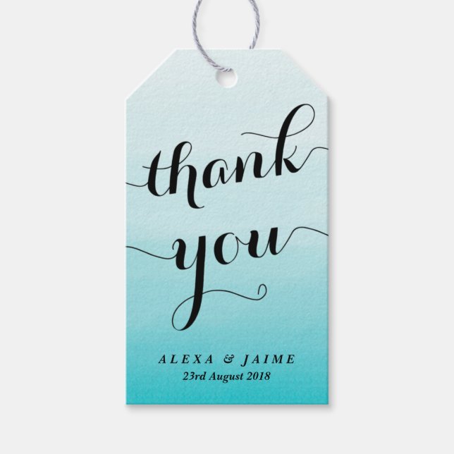 Ljusblå vattenfärg, Ombre-Tack Presentetikett (Framsidan)