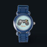 Ljusblå videospelskontroll armbandsur<br><div class="desc">Den här roligten innehåller en coola vektorbild av en videospelsstyrenhet och kan vara personlig med ditt barns namn,  monogram,  ursprungliga text eller valfri text för en perfekt anpassningsbar.</div>