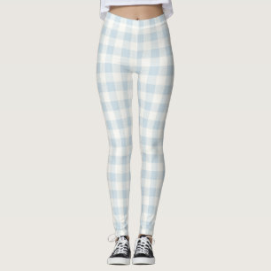 Ljusblå vit rutig randig leggings
