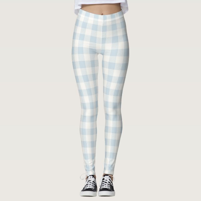Ljusblå vit rutig randig leggings (Framsida)