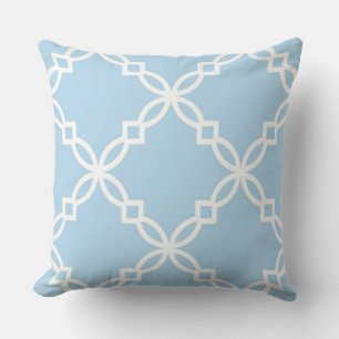 Ljusblå Vit Stor Fancy Quatrefoil Mönster Kudde