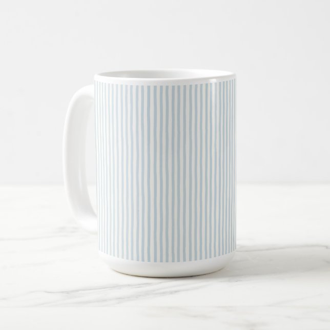 Ljusblå vita ränder   kaffemugg (Framsida vänster)