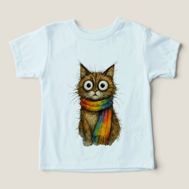 Ljusblå Whimsical Regnbåge Katt Småbarn Grafisk T- T Shirt (Design Framsida)