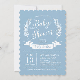 Ljusblå Whimsical Stugträdgård Baby Shower Inbjudningar