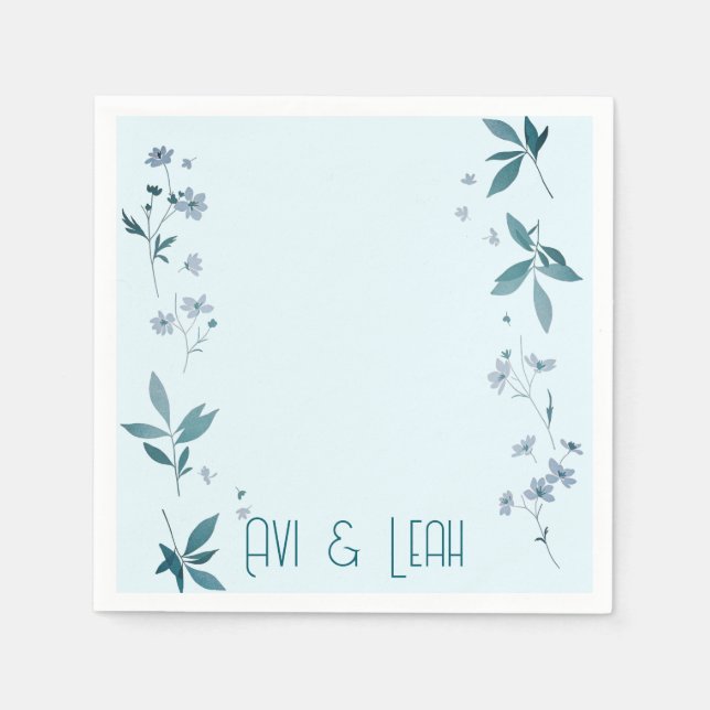 Ljusblåa eleganter och löv middag party pappersservett (Framsidan)