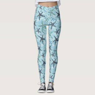 Ljusblåa och Guld-stjärtfiskar i havsvattenvatten Leggings