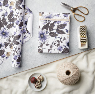 Ljusblåröda blommor, sömlösa mönster presentpapper