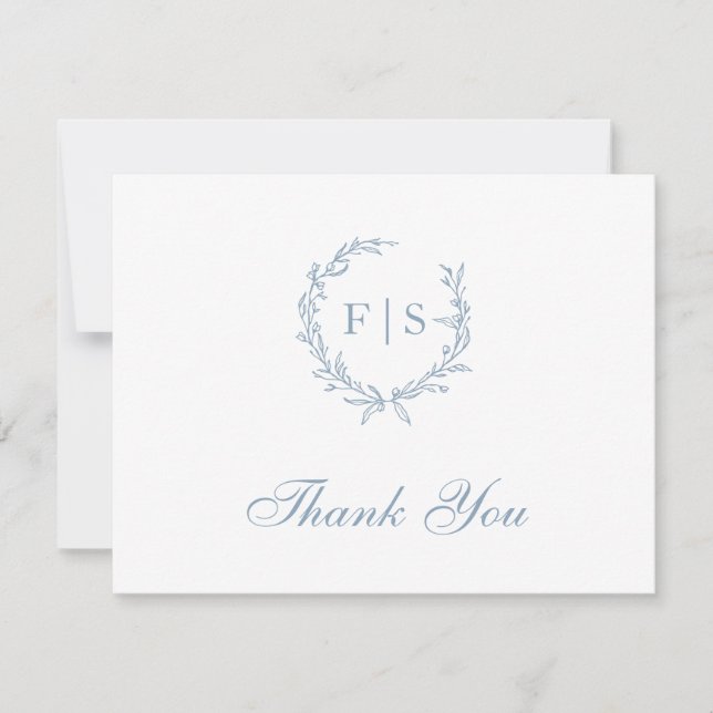 Ljusblåskrans - Monogram - tackkort Anteckningskort (Framsida)