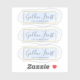 Ljusblått akvarell & modernt guld 3-delat logotyp klistermärken