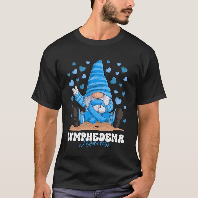Ljusblått bandhem Gnome för lymfom - medvetandegra T Shirt (Framsida)