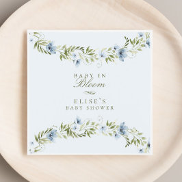 Ljusblått Blommigt Baby i babyskor i blomman Pappersservett