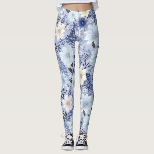 Ljusblått Blommönster Leggings