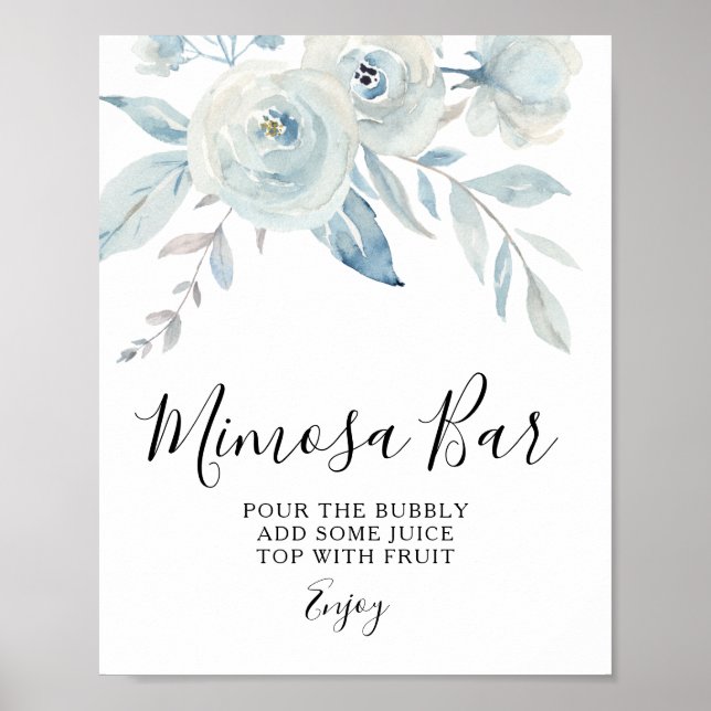 ljusblått blomster mimosa barskylt poster (Framsidan)
