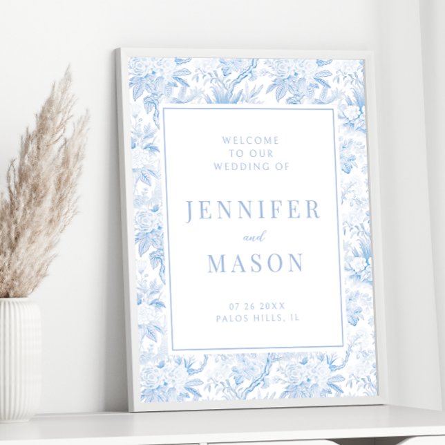Ljusblått chinoiserie bröllop-välkomsttecken poste poster (Skapare uppladdad)