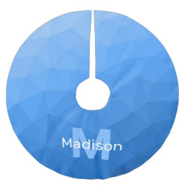 Ljusblått geometriskt nät mönster Monogram Julgransmatta Borstad Polyester