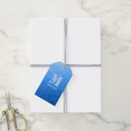 Ljusblått geometriskt nätmönster Monogram Presentetikett