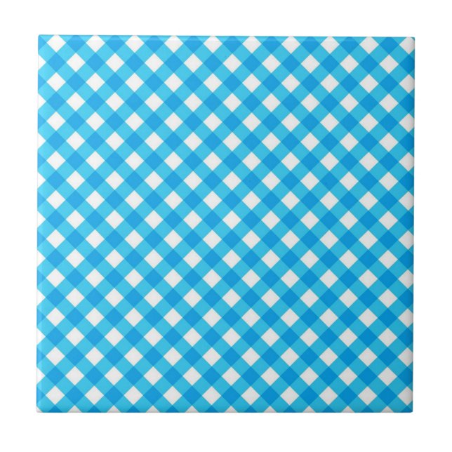 Ljusblått Gingham-mönster Kakelplatta (Framsidan)
