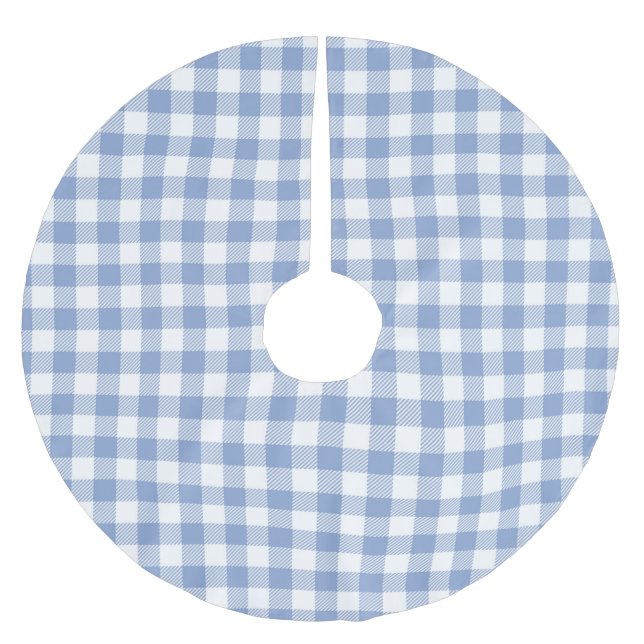 Ljusblått Gingham-mönster Klassiskt Rutigt Tryck Julgransmatta Borstad Polyester (Framsidan)
