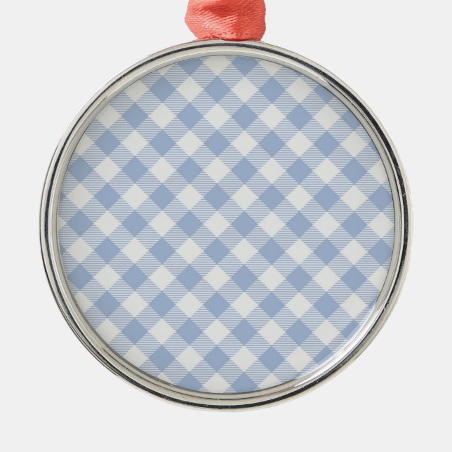 Ljusblått Gingham-mönster Klassiskt Rutigt Tryck Julgransprydnad Metall (Framsidan)