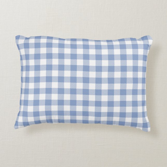 Ljusblått Gingham-mönster Klassiskt Rutigt Tryck Prydnadskudde (Baksidan)