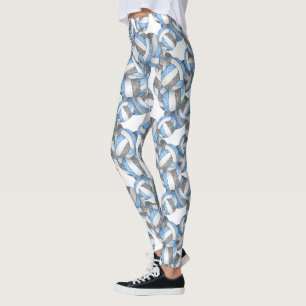 Ljusblått grått, gigantisk volleybollar mönster leggings