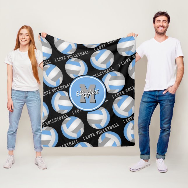 Ljusblått grått I kärlek volleyball mönster Fleecefilt (På plats)