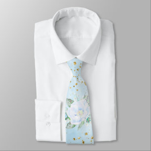 Ljusblått Guld-Blommigt Groom bröllop Neck Tie Slips