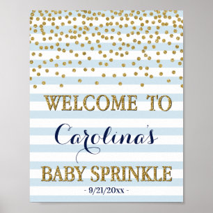 Ljusblått Guld Boy Baby Sprinkle Välkomstskylt Poster