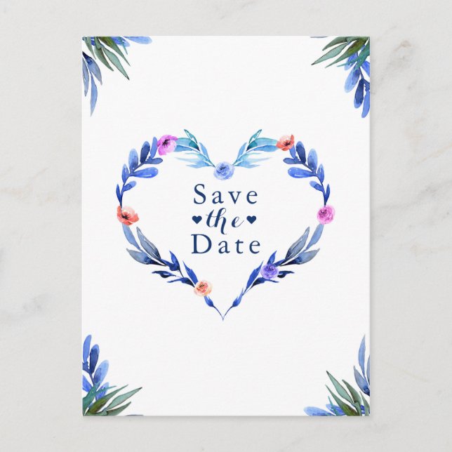 Ljusblått hjärta - Blommigtens vattenfärg Spara da Meddelande Vykort (Framsida)