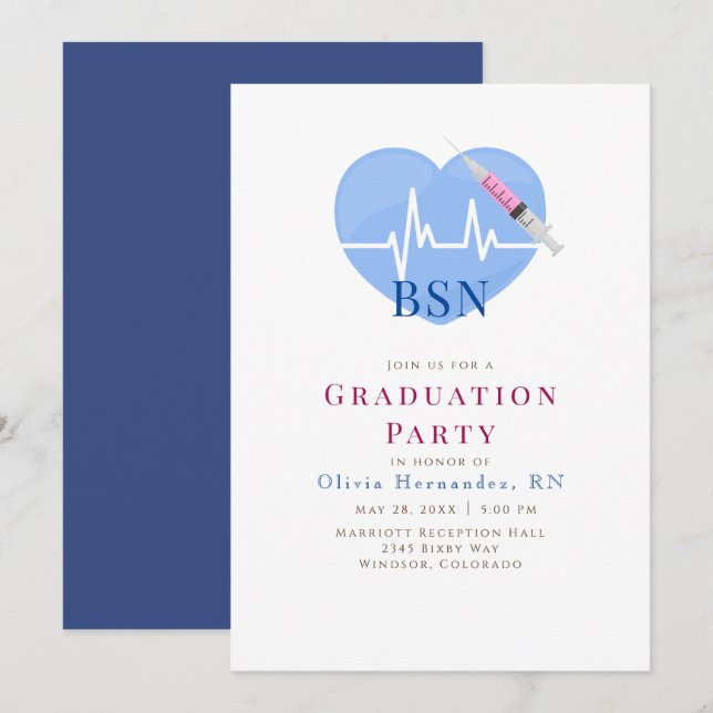 Ljusblått hjärta, hjärtslag och sömnsvårigheter inbjudningar (Fram/baksida)
