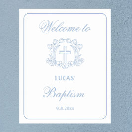 Ljusblått Kor-baptism med enkel Blommigt Välkomna Poster