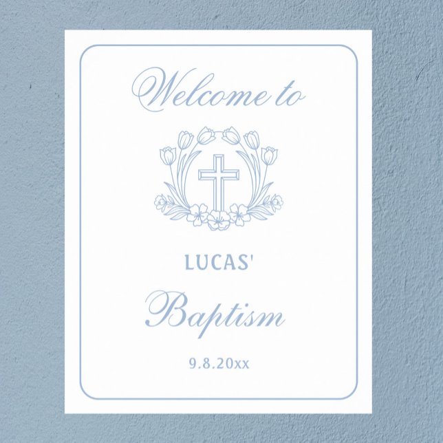 Ljusblått Kor-baptism med enkel Blommigt Välkomna Poster (Skapare uppladdad)