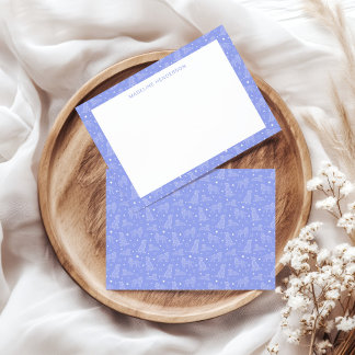 Ljusblått monogram för vita Hund Anteckningskort