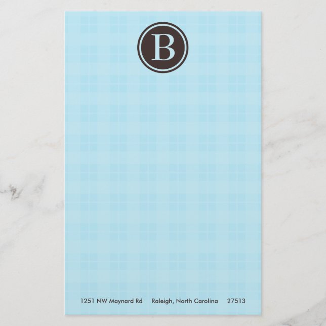 Ljusblått, monogram statiskt brevpapper (Framsida)
