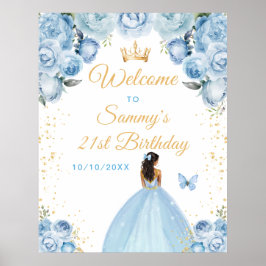 Ljusblått Mörk Skin Princess Birthday Välkommen Poster