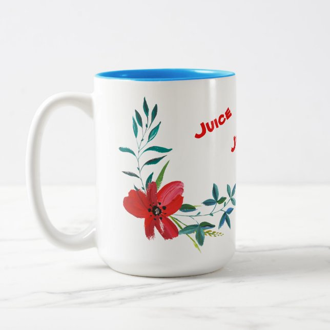 Ljusblått mugg med blomdekoration (Vänster)