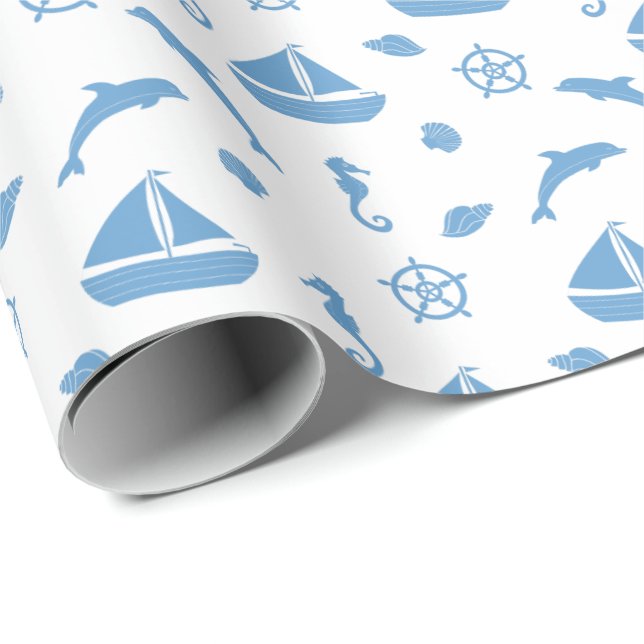 Ljusblått nautiskt designpresentpapper presentpapper (Rullad Hörn)