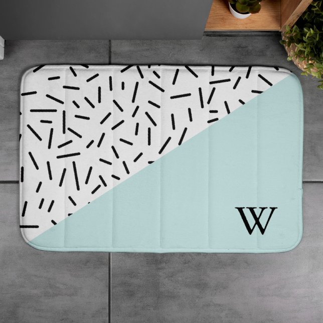 Ljusblått och geometriskt Mönster monogrammat Badrumsmatta (Skapare uppladdad)