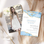 Ljusblått och Guld Glitter-agatfoto Bat mitzvah Inbjudningar<br><div class="desc">Den här moderna designen har ett vackert gräns tillsammans med anpassningsbarnas text och foto. Använda mallformuläret för att lägga till text och bilder. Med de avancerade redigeringsmenyerna,  som du kommer åt genom att välja "anpassa ytterligare",  kan du ändra typsnitt,  färg och layout.</div>