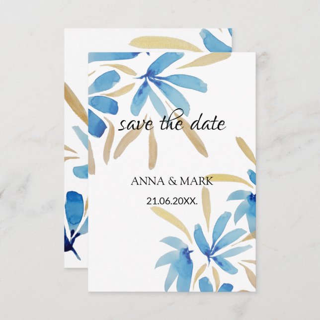 Ljusblått och Guld vattenfärgsblommor (Fram/baksida)