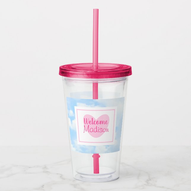 Ljusblått och Rosa Heart Flicka Shower Take Away Mugg (Framsida)