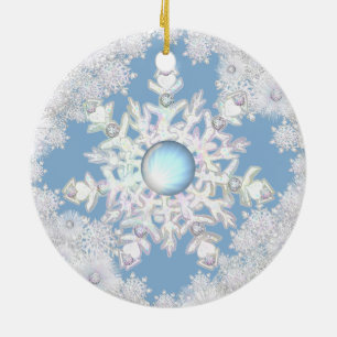 Ljusblått och snöflingor av keramiskt snöre julgransprydnad keramik