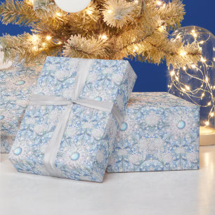 Ljusblått och snöflingor av keramiskt snöre presentpapper