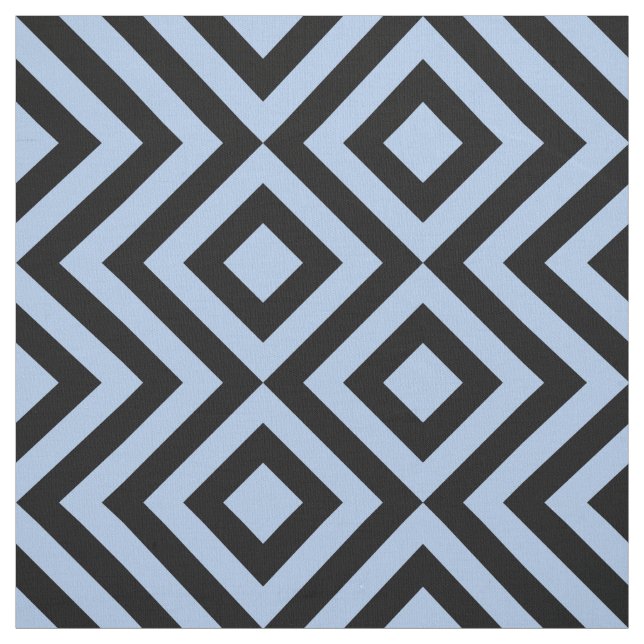 Ljusblått och svart zigzags och diamanter Geometri Tyg (Provkarta)
